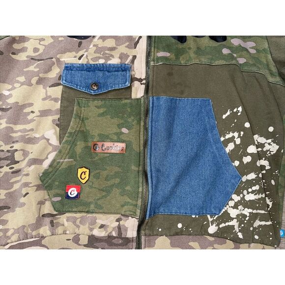 COOKIES Zip Hoodie Men's Size Large Green Camo Jean Full Zip Patchwork - Picture 4 of 14